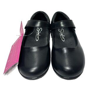 Girls Toddler Mary Jane Shoes Black Flower Size 10 Hook Loop Closure